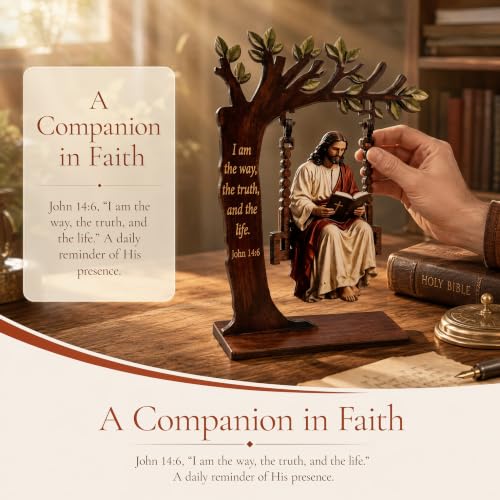 Christian Jesus Swing Ornament, John 14:6 Wood Table Decor Gift - color: Brown