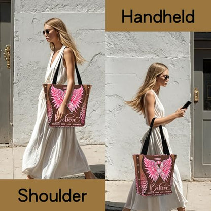Bible Tote Bags For Women Religious Church Bag Christian Tote Bags Inspirational For Women Organizer Christian Gift - color: Breast Cancer 1