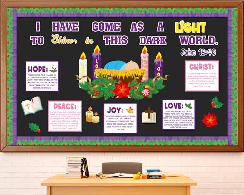 Christian Nativity Religious Christmas Bulletin Board Decorations Set Xmas Advent Wreath Candle Light of My Life Cutouts for Classroom School Home Chalkboard Wall Winter Holiday Party Decor Supplies - style: Nativity