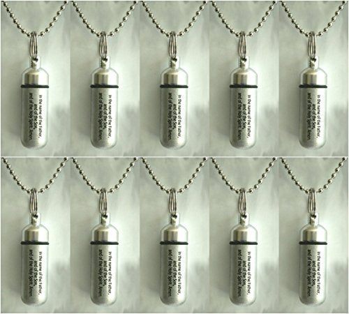 Pasco Specialty Products Set of TEN Classic Brushed Silver ANOINTING OIL HOLDER/Vial Necklaces with ENGRAVED BLESSING - Includes Velvet Pouches, Ball-Chains & Funnel