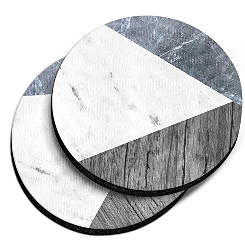 , Blue White Marble Wood Design Absorbent ROUND Fabric Felt Neoprene Car Coasters for Drinks, 2pcs Set - color: Blue White Marble Wood