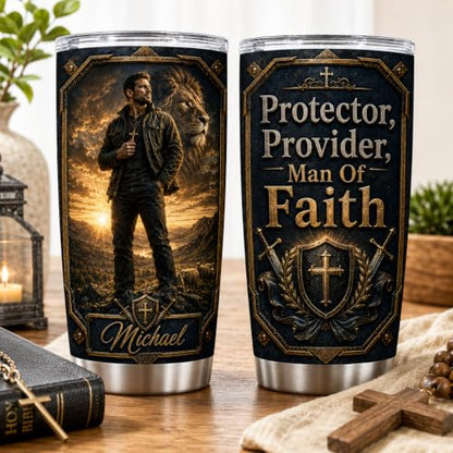 Personalized Christian Gifts For Men - Warrior Christ Religious Faith Tumbler V16 - A Child Of God Man Of Faith Bible For Dad, Husband, Grandpa on Fathers Day, Christmas, Birthday - color: CH-VAR-16