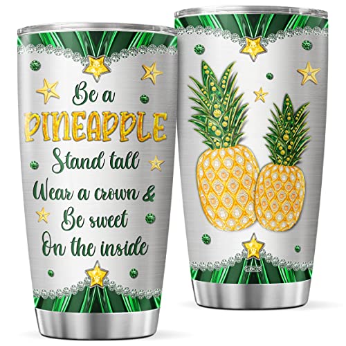 CUBICER Pineapple Coffee Tumbler Jewelry Style Travel Mug With Lid Birthday Gifts For Women Friends Teens Girls Insulated Cup Stainless Steel Tumblers Hot And Cold Inspirational Quotes - color: Pineapple