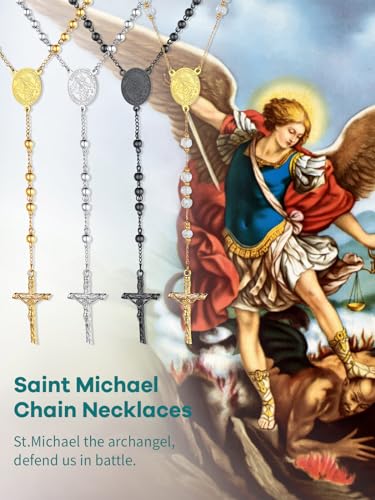 Supcare Rosary for Men Women Catholic Necklace Rosary Beads Customized - color: D01-Michael Silver