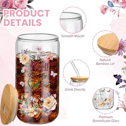 Teenyyou 12 Set of Christian Gifts for Women Bible Verse Glasses Tumbler with Bamboo Lid and Glass Straw 16oz Inspirational Religious Coffee Cup for Back to School Teacher Appreciation Gifts - style: Christian
