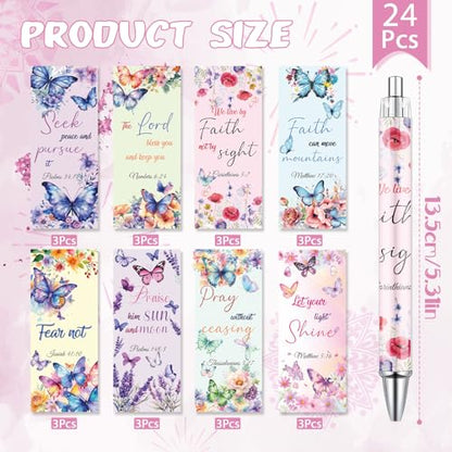 Wxiben Christian Butterfly Ballpoint Pens - 24PCS Bible Verse Inspirational Quotes Pens Set Religious Flower Butterfly Smooth Writing Gifts for Women Coworker Teacher Office School Supplies - color: Christian Butterfly Themed