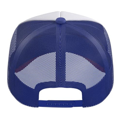 Half Hood Half Holy Tshirt Christian Jesus Ghetto God Funny Trucker Hat with Adjustable Mesh Back - color: Red/White/Royal Blue