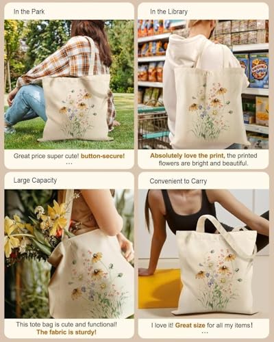 Canvas Tote Bag with Zipper Handles for Women Bridesmaid Birthday Wedding Mother Ladies Shopping Gift Bags - color: Flower-10