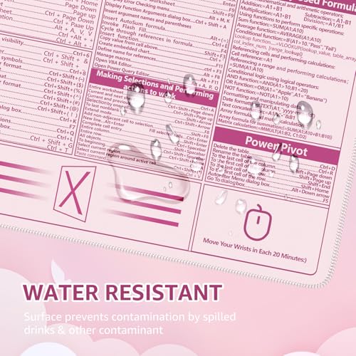 iCasso Excel Cheat Sheet Desk Pad, Pink Excel Shortcuts - color: Pink Excel Shortcuts