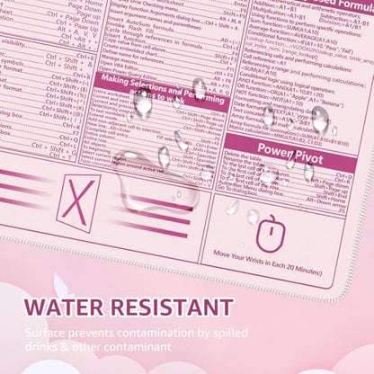 iCasso Excel Cheat Sheet Desk Pad, Pink Excel Shortcuts - color: Pink Excel Shortcuts