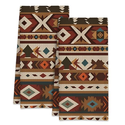 Rustic Bear Tribal Kitchen Dish Towels,Farmhouse Hand Towels 16x24 Inch Decorative Absorbent Dish Cloth for Cooking Baking Cleaning Bathroom Decor Set of 2 - color: Rustic Bear Tribal