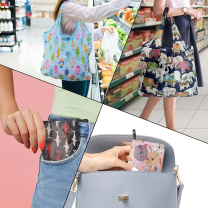Reusable Grocery bags, Ideal For Shopping, Travel, And Daily Use - color: Cartoon Fish 4 Pack
