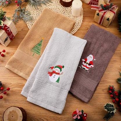 SmoothNovelty 3 Pcs Christmas Hand Towels for Bathroom, Brown, Santa Claus - color: Santa Claus, size: 13.3 x 29.5 inches