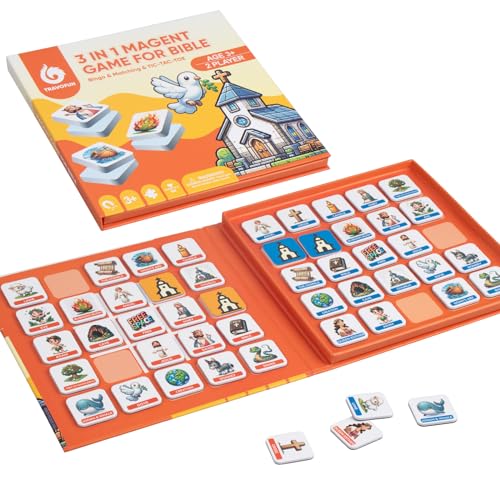 Travofun 3-in-1 Magnetic Bible Games for Kids Ages 5–8 - style: Bible 3-in-1 (Memory + Bingo + Tic-Tac-Toe)