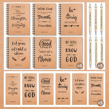OSIMIG 90 Pcs/30 Set Christian Spiral Notebooks Bulk with Ballpoint Pen and Bookmark; Small Prayer Journal Notebook; Christian Gifts for Church Members, Bible Study Groups & Church Families