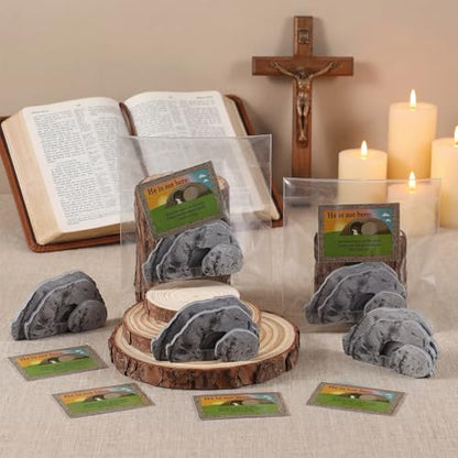 12 Empty Tomb Easter Scene 3.15 Inch with Card Sets Christian Wooden Empty Tomb Easter Decorations Resurrection Scene Basket Stuffers for Egg Hunt Prizes Gifts Church Religious Party Favor