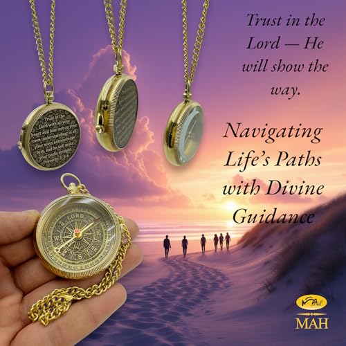 Handmade Religious Brass Compass Gift with Engraved & Embossed Faith Messages – Inspirational Christian Religious Gift Keepsake for Baptism, Confirmation, Christening, First Communion or Christmas - style: Trust in The Lord – Edition 3
