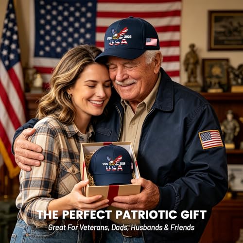 250th Anniversary USA Hat,Adjustable Embroidered Patriotic Baseball Cap,250 Year American Anniversary Merchandise for Unisex - color: T