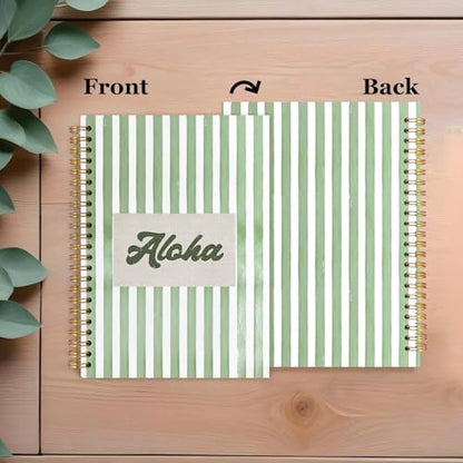 SAFDSGFDB Green Striped Hawaii Aloha Notebook Journal 5.5x8.3, Coastal Beach Spiral Hardcover Journal Notebook for Work Study Office Note Taking, Hawaiian Gifts for Women Men - color: Stripe green