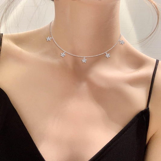 DAOCHONG Women S925 Sterling Silver Disc Statement Choker Necklace - style: Flower