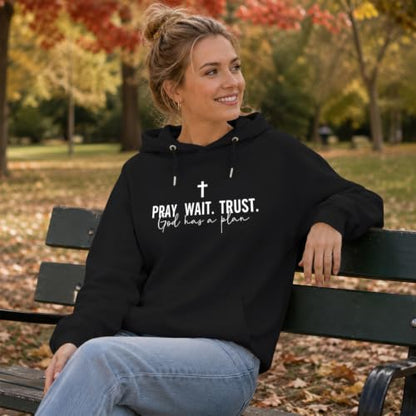 Wrenpies Christian Faith Hoodie for Women Jesus God Religious Bible Verse Hoodies Cross Pray Wait Trust Graphic Sweatshirt - color: Black, size: Medium