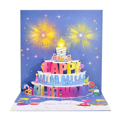 3D pop-up music birthday card - LED Light Cake Greeting Card - color: Cake - Grey Blue