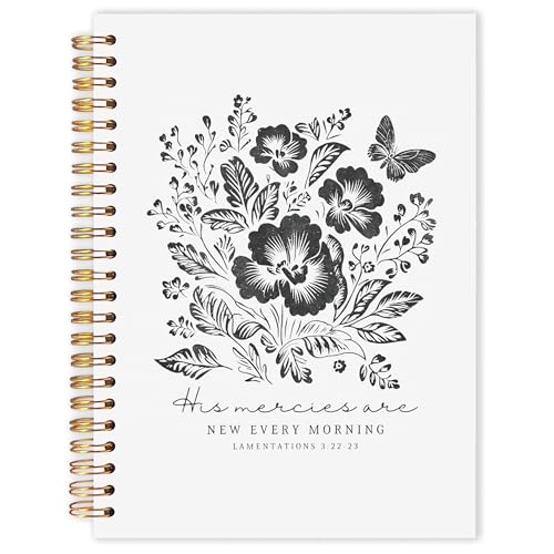 OJMFHEGEE Floral Christian Spiral Notebook 5.5x8.3 in, His Mercies Are New Every Morning Scripture Hardcover Notebook Journal Gifts for Women Friends Coworkers - color: Floral Christian