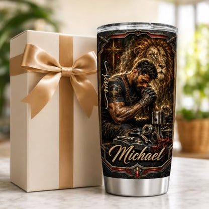 Personalized Christian Gifts For Men - Warrior Christ Faith Man Of God Tumbler V8 - A Child Of God Religious Bible For Dad, Husband, Grandpa on Fathers Day, Christmas, Birthday - color: CH-VAR-08