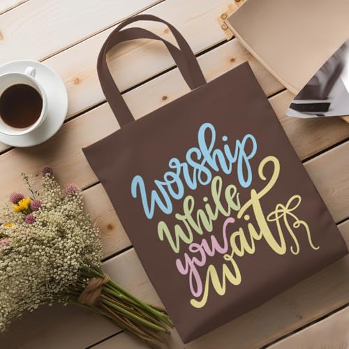 Religious Canvas Tote Bag Tote Bag for Women Christmas Birthday Canvas Bags for Shopping Beach Grocery - color: Worshipwait