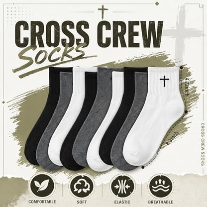 Skicuff 6/9 Pairs Christian Cross Socks Prayer Crew Stockings - color: Multiple Colors