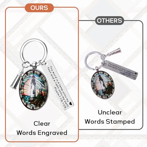 3D Glass Lighthouse Keychain with Bible Verses,Christian Gifts for Women Faith - color: Psalm119:105