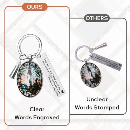 3D Glass Lighthouse Keychain with Bible Verses,Christian Gifts for Women Faith - color: Psalm119:105