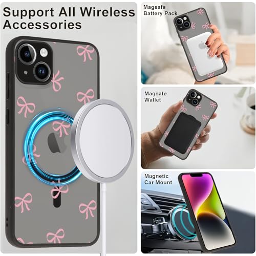 Magnetic Phone Case for iPhone 7/8/SE 2020/2022 4.7",Compatible with MagSafe,Vintage Cute Pink Bow Pattern Aesthetic Design Cases TPU Shockproof Protective Phone Cover for Girls Women - color: Mini bow, size: for iPhone 7/8/SE 2020/2022