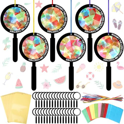 Motipuns 32 Sets Suncatcher Craft Kits for Kids, Magnify Glass Tissue Paper - style: VBS Sunday School