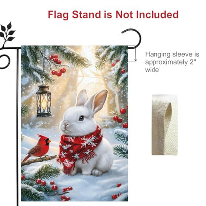 Winter Christmas Bunny Garden Flags 12x18 Double Sided Outside - color: Snow, size: 12x18 Inches