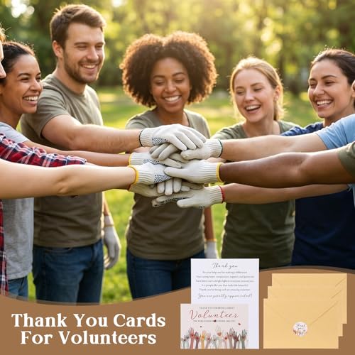 60 Volunteer Thank You Cards with Envelopes and Stickers, Bulk Appreciation Gifts Set for Volunteers, Church, Ministry, Charity Supplies, 5.91x3.94 Inch Folded Cards, 75 Stickers