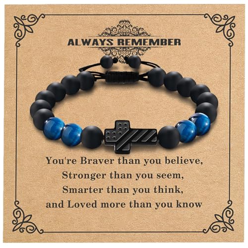 Cross Bracelet for Boys & Men, Adjustable Christian Beaded Bracelet - color: Beads-D-Always Remember
