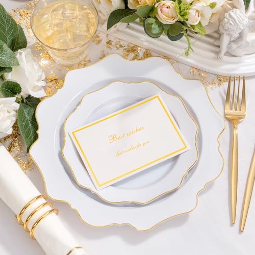 WDF 175Pcs Gold Plates Disposable - White and Gold Plastic Plates 25guest Plastic Dinnerware Ideal for Party/Wedding/Thanksgiving/Fall/Rosh Hashanah - color: White and Gold, size: 175 pieces