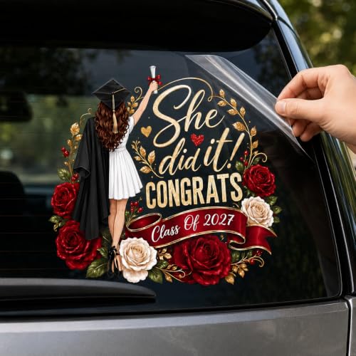 1PCS_11in She Did It 2027 UV Sticker, Senior Graduation Car Window Decal - color: Senior 1