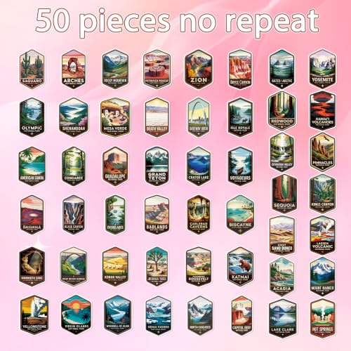 50 Pcs National Park Stickers Hiking Camping Water Bottle Stickers - style: National Park