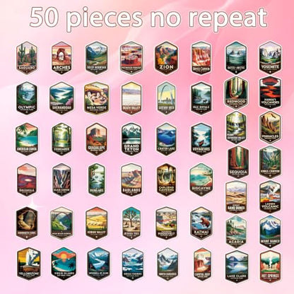 50 Pcs National Park Stickers Hiking Camping Water Bottle Stickers - style: National Park
