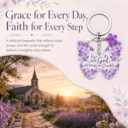 Purple Keychain Butterfly Keychains for Women Bible Verse Keychains