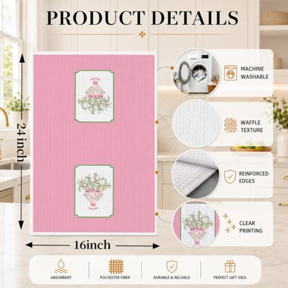 Pink Chinoiserie Kitchen Hand Towels 16x24 Inch Set of 2 - color: Pink Chinoiserie