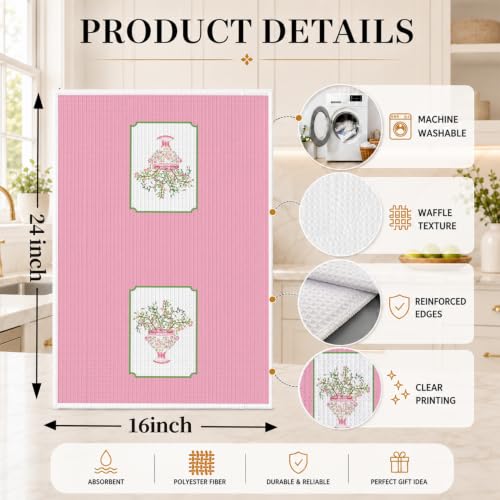 Pink Chinoiserie Kitchen Hand Towels 16x24 Inch Set of 2 - color: Pink Chinoiserie