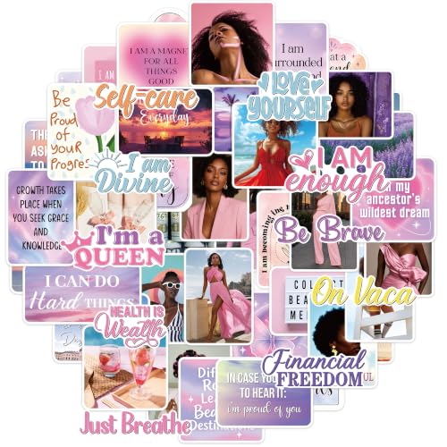 Vision Board Stickers, 50 Pcs Black Girl Die-Cut Aesthetic Decals - color: Black Girl Pink