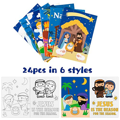 Dvbonike 24Pcs Nativity Coloring Books Christmas Christian Color-in Pages - color: H-Nativity Style ②