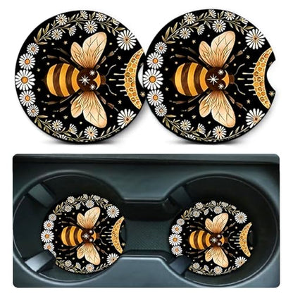 2 Pack Bee Car Cup Holder Coasters Universal Neoprene Coasters - color: Bee