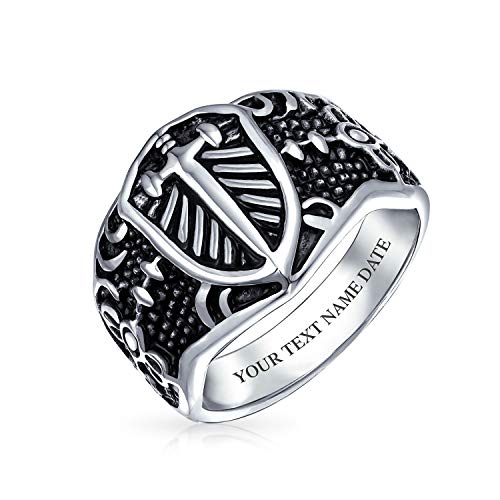 Men's Fleur De Lis Cross Signet Ring Oxidized Silver Tone Stainless Steel - color: Silver Black Engrave