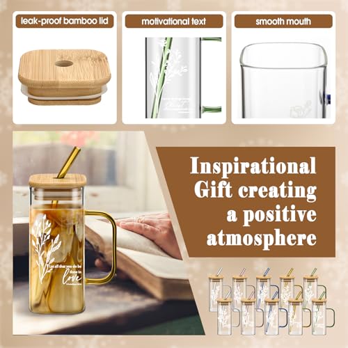 10 Pcs Christian Glass Tumbler Bulk 13.5oz Vacation Bible School Gift Bible Verse Drinking Glass with Handle Lid Straw Inspirational Religious Appreciation Cup for Church Women Office Teacher - style: Bible Style