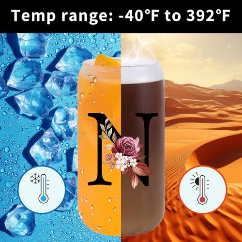 Monogrammed Glass Drinking Cup With Lid Straw Women Wife Anniversary Her 1 2 3 5 6 7 8 10 14 20 25 40 50 Year Gifts Cotton Copper Ivory Bronze Leather Iron Paper First 5th 6th 10th 25th 40th 50th 60,N - style: Letter N